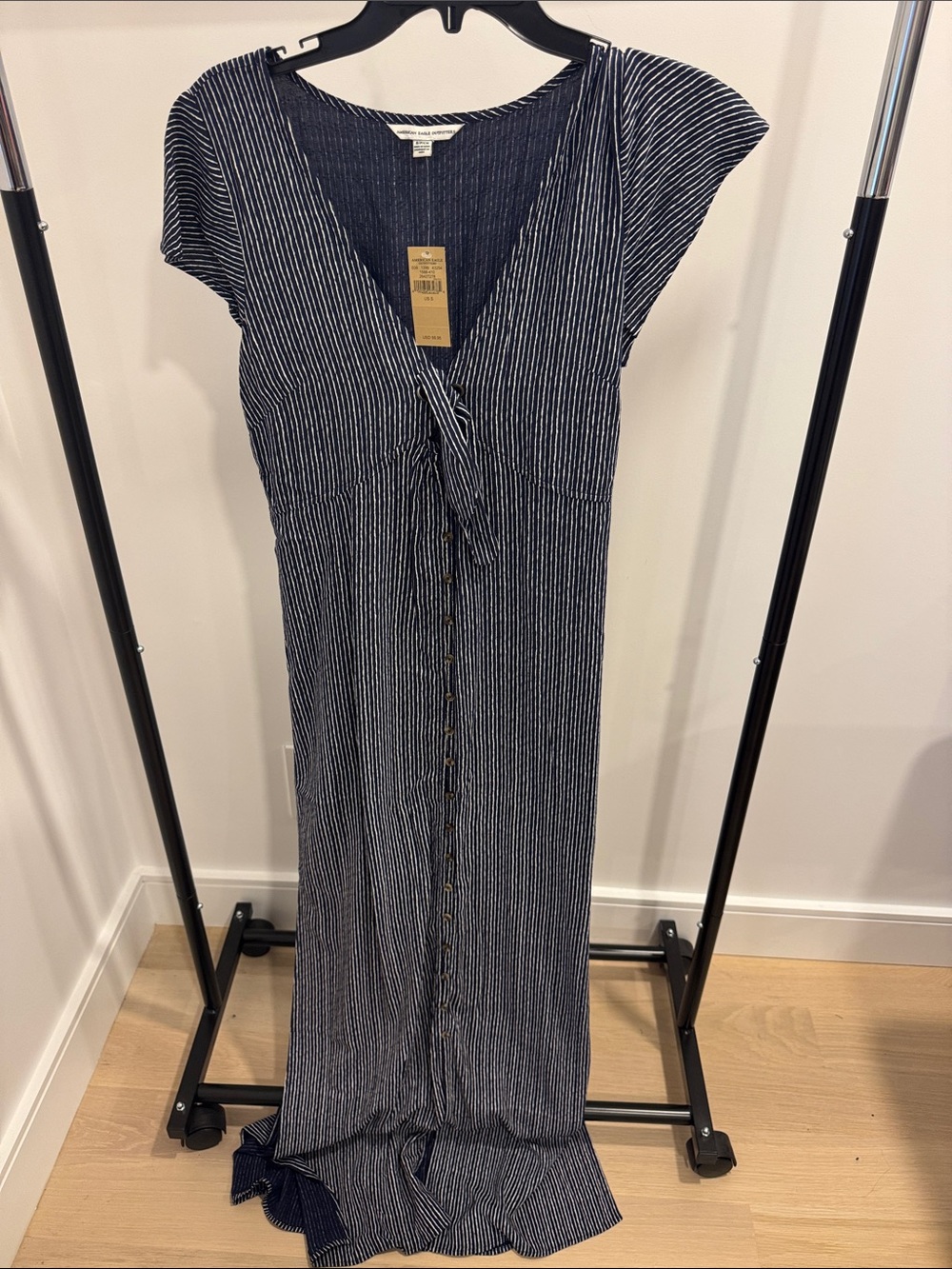 Striped Navy Maxi Dress with Front Tie